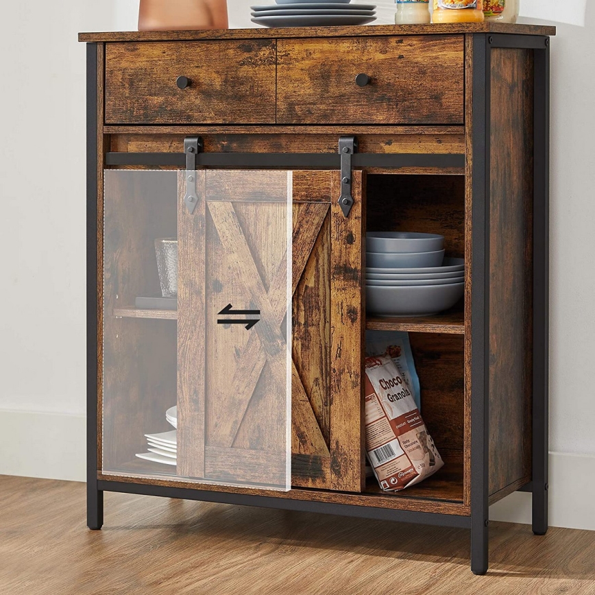 Dressoir met schuifdeuren en lades FIRA bruin/zwart