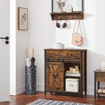 Dressoir met schuifdeuren en lades FIRA bruin/zwart