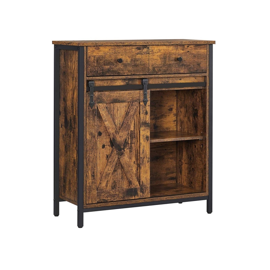 Dressoir met schuifdeuren en lades FIRA bruin/zwart