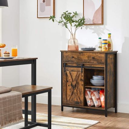 Dressoir met schuifdeuren en lades FIRA bruin/zwart