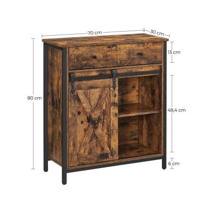 Dressoir met schuifdeuren en lades FIRA bruin/zwart