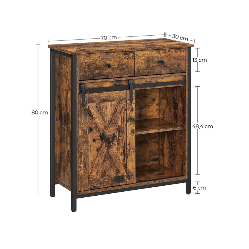 Dressoir met schuifdeuren en lades FIRA bruin/zwart