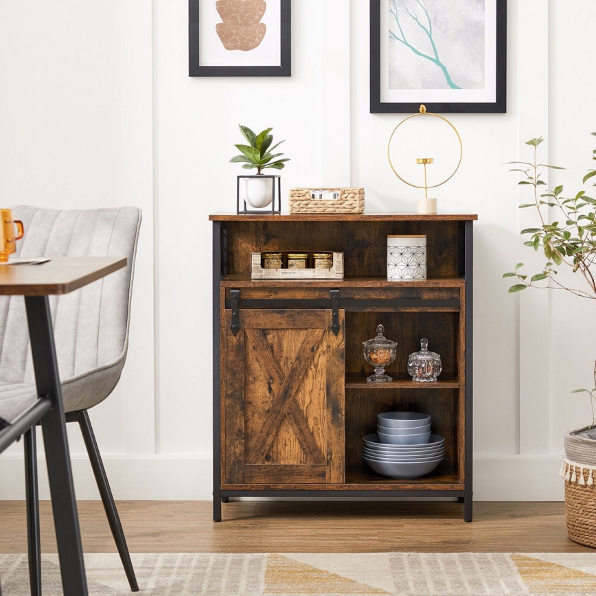 Dressoir met schuifdeur FIRA bruin/zwart