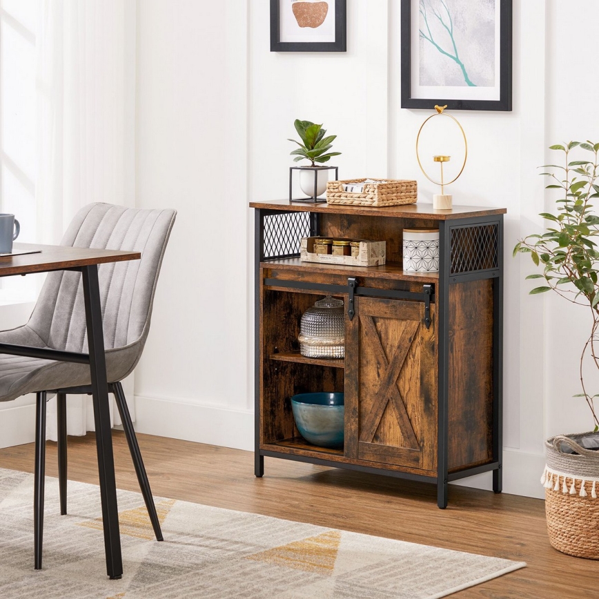 Dressoir met schuifdeur FIRA bruin/zwart