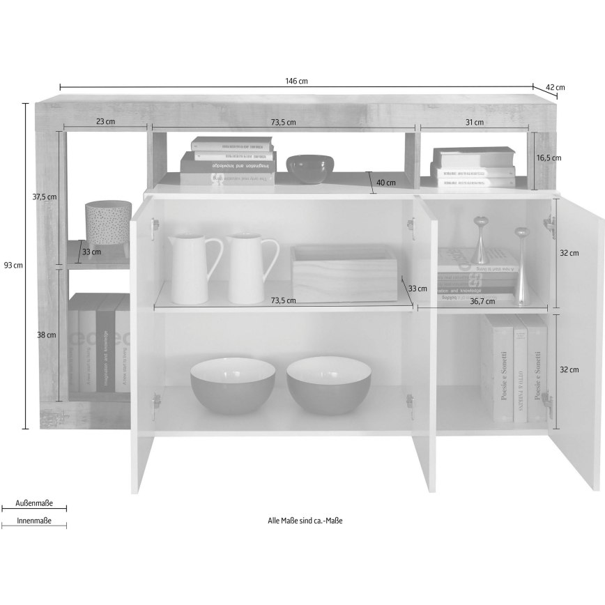 Dressoir LENOR wit/eiken
