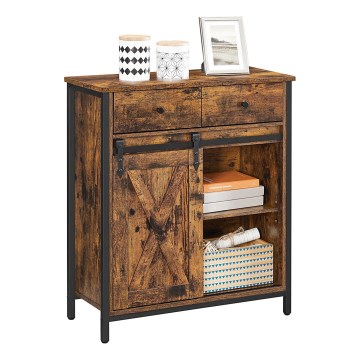 Dressoir met schuifdeuren en lades FIRA bruin/zwart