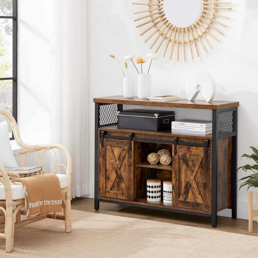 Dressoir met schuifdeuren FIRA 100x80x33 cm bruin/zwart