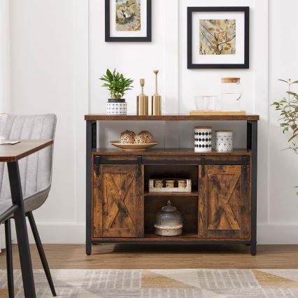 Dressoir met schuifdeuren FIRA 100x80x33 cm bruin/zwart