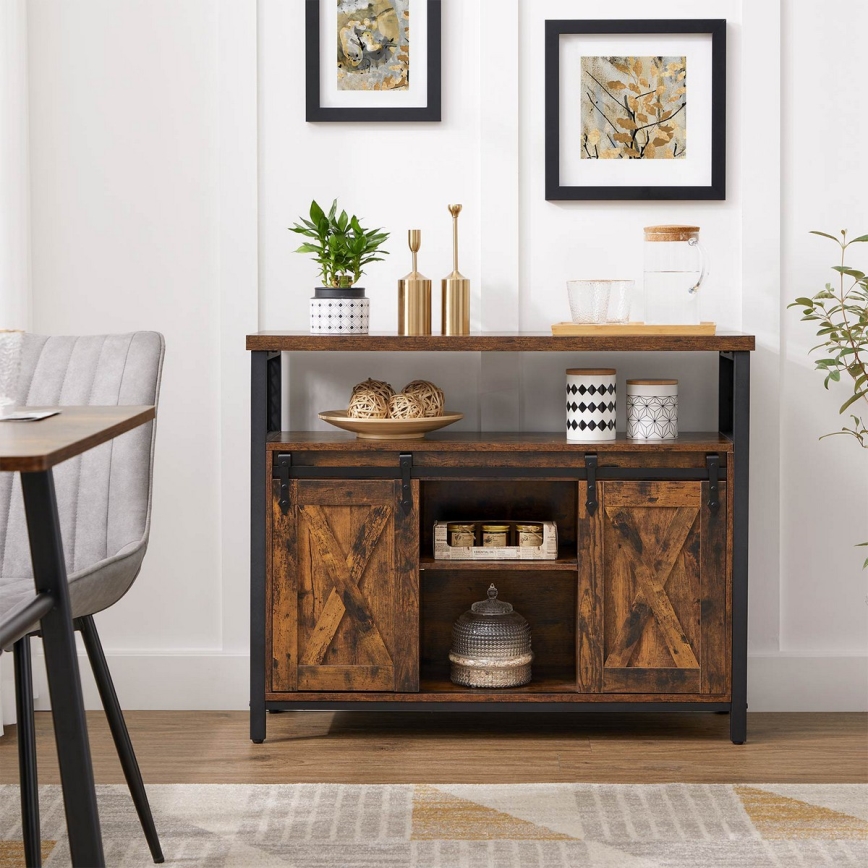 Dressoir met schuifdeuren FIRA 100x80x33 cm bruin/zwart