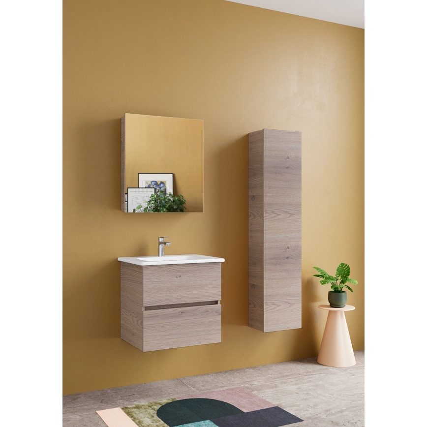 Dřevojas - Hangende badkamerkast ZYLO 35x155 cm donker eiken