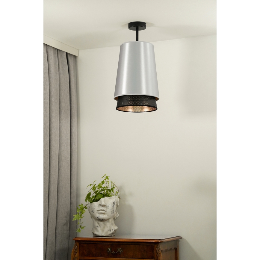 Duolla - Bevestigde hanglamp BELL SHINY 1xE27/15W/230V diameter 25 cm zilver/zwart