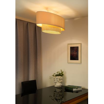 Duolla - Bevestigde hanglamp DOUBLE OVAL RATTAN 2xE27/15W/230V crème/rotan