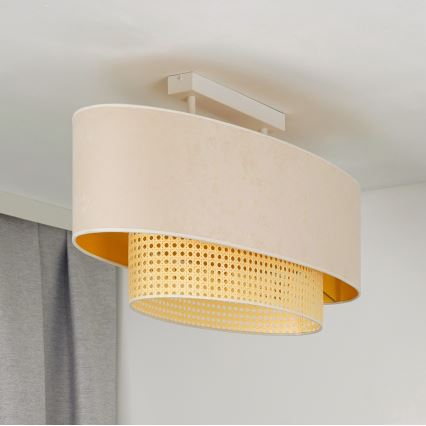 Duolla - Bevestigde hanglamp DOUBLE OVAL RATTAN 2xE27/15W/230V crème/rotan