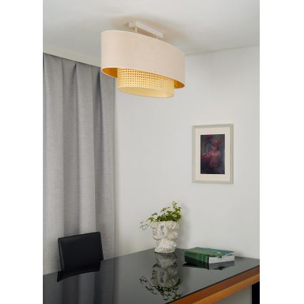 Duolla - Bevestigde hanglamp DOUBLE OVAL RATTAN 2xE27/15W/230V crème/rotan