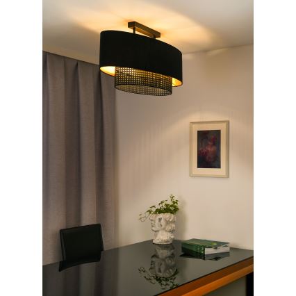 Duolla - Bevestigde hanglamp DOUBLE OVAL RATTAN 2xE27/15W/230V zwart/rotan