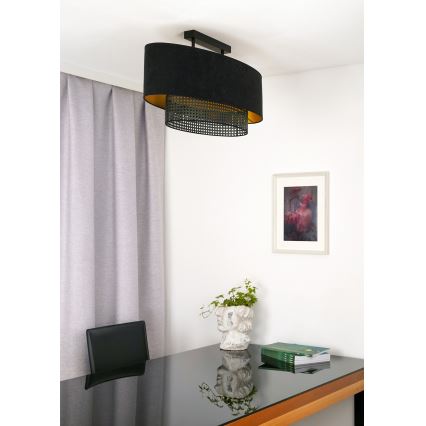 Duolla - Bevestigde hanglamp DOUBLE OVAL RATTAN 2xE27/15W/230V zwart/rotan