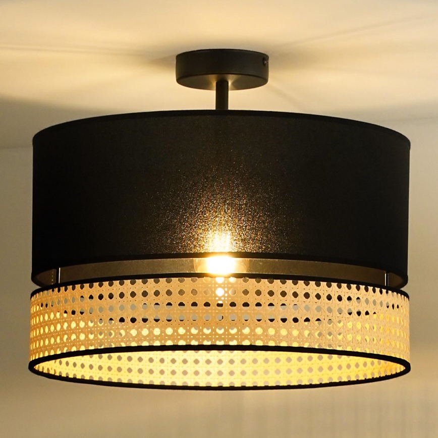 Duolla - Bevestigde hanglamp DOUBLE RATTAN 1xE27/15W/230V diameter 40 cm zwart/beige