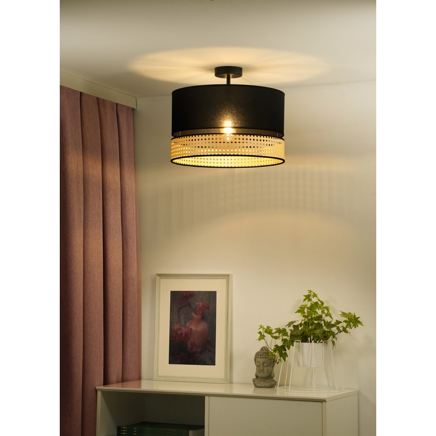 Duolla - Bevestigde hanglamp DOUBLE RATTAN 1xE27/15W/230V diameter 40 cm zwart/beige