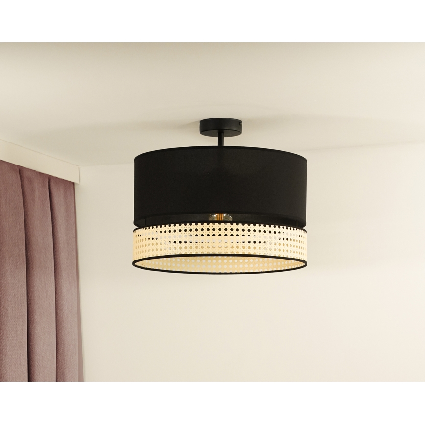 Duolla - Bevestigde hanglamp DOUBLE RATTAN 1xE27/15W/230V diameter 40 cm zwart/beige