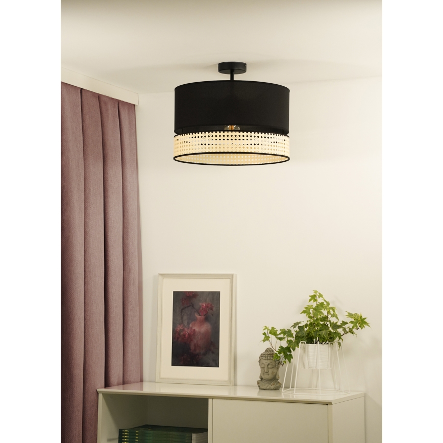 Duolla - Bevestigde hanglamp DOUBLE RATTAN 1xE27/15W/230V diameter 40 cm zwart/beige