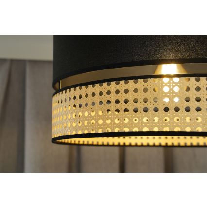 Duolla - Bevestigde hanglamp DOUBLE RATTAN 1xE27/15W/230V diameter 40 cm zwart/beige