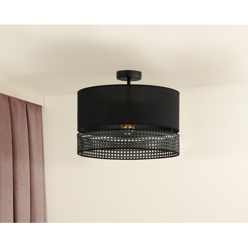 Duolla - Bevestigde hanglamp DOUBLE RATTAN 1xE27/15W/230V diameter 40 cm zwart