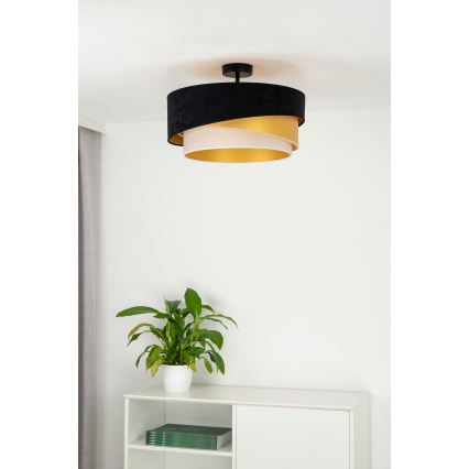 Duolla - Bevestigde hanglamp KOBO 1xE27/15W/230V diameter 45 cm zwart/goud/crème