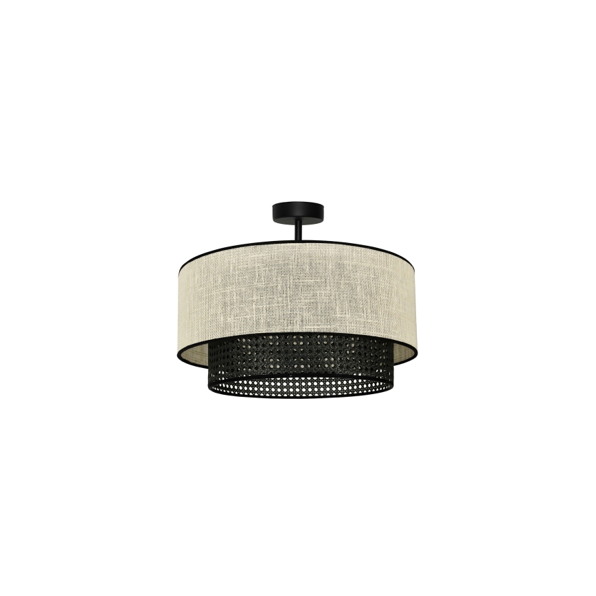 Duolla - Bevestigde hanglamp RATTAN YUTE 1xE27/15W/230V diameter 45 cm crème/zwart