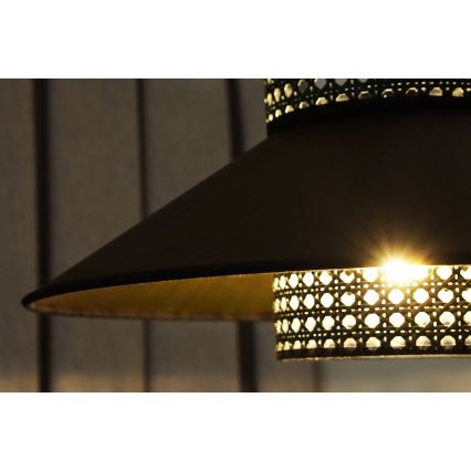 Duolla - Bevestigde hanglamp RIO RATTAN 1xE27/15W/230V diameter 45 cm zwart/goud