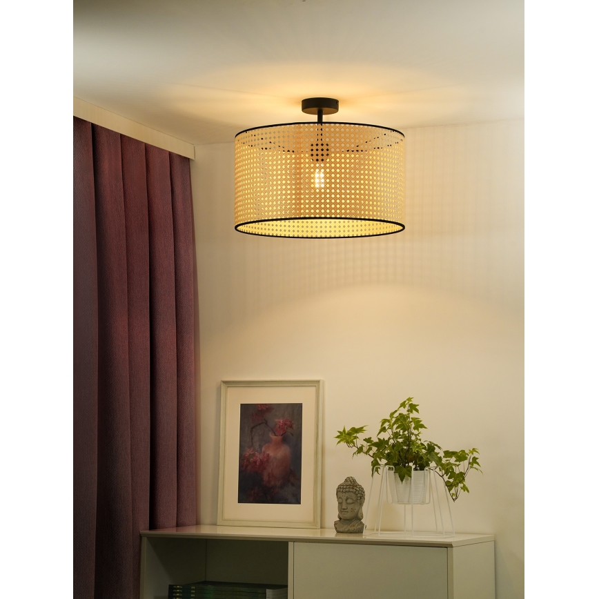 Duolla - Bevestigde hanglamp ROLLER RATTAN 1xE27/15W/230V diameter 45 cm beige/zwart