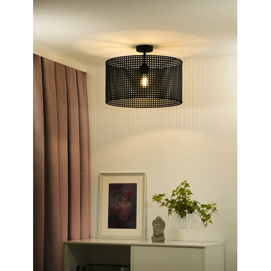 Duolla - Bevestigde hanglamp ROLLER RATTAN 1xE27/15W/230V diameter 45 cm zwart