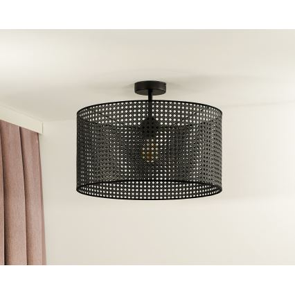 Duolla - Bevestigde hanglamp ROLLER RATTAN 1xE27/15W/230V diameter 45 cm zwart