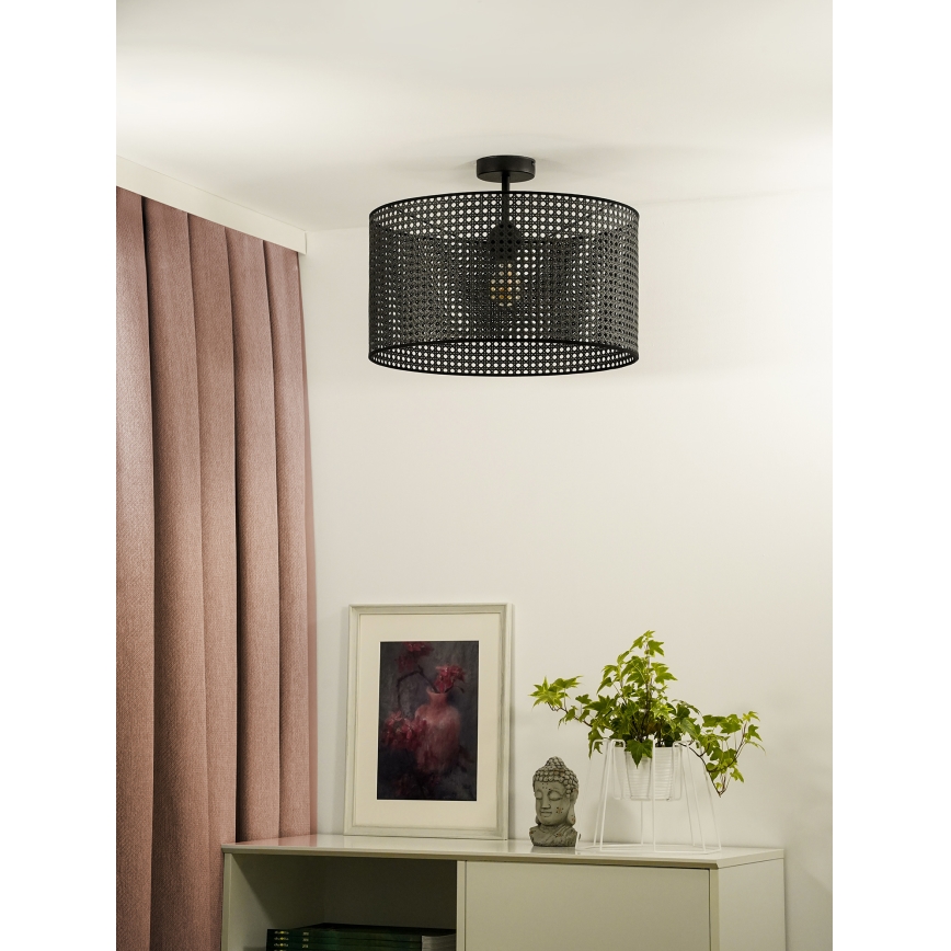 Duolla - Bevestigde hanglamp ROLLER RATTAN 1xE27/15W/230V diameter 45 cm zwart