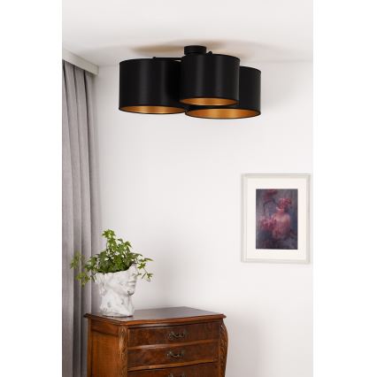 Duolla - Bevestigde hanglamp ROLLER TRIO SHINY 3xE27/15W/230V zwart/goud