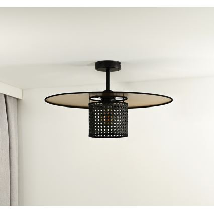 Duolla - Bevestigde hanglamp TOKYO RATTAN 1xE27/15W/230V diameter 50 cm goud/zwart