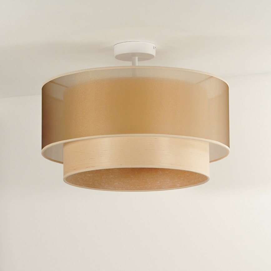 Duolla - Bevestigde hanglamp WOOD BOHO 1xE27/15W/230V diameter 45 cm koper/beige