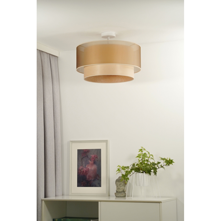 Duolla - Bevestigde hanglamp WOOD BOHO 1xE27/15W/230V diameter 45 cm koper/beige