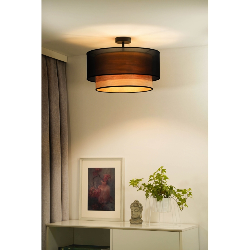 Duolla - Bevestigde hanglamp WOOD BOHO 1xE27/15W/230V diameter 45 cm zwart/beige