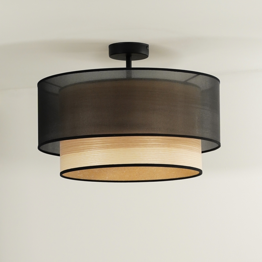 Duolla - Bevestigde hanglamp WOOD BOHO 1xE27/15W/230V diameter 45 cm zwart/beige