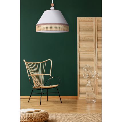 Duolla - Hanglamp aan een koord AVIGNON 1xE27/15W/230V diameter 50 cm wit/rotan