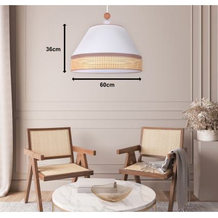 Duolla - Hanglamp aan een koord AVIGNON 1xE27/15W/230V diameter 60 cm wit/rotan