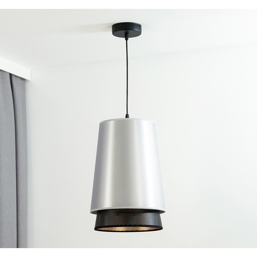 Duolla - Hanglamp aan een koord BELL SHINY 1xE27/15W/230V diameter 25 cm zilver/zwart
