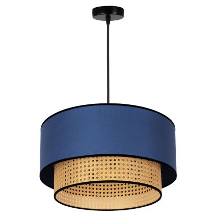 Duolla - Hanglamp aan een koord BOHO 1xE27/15W/230V diameter 45 cm blauw/rotan