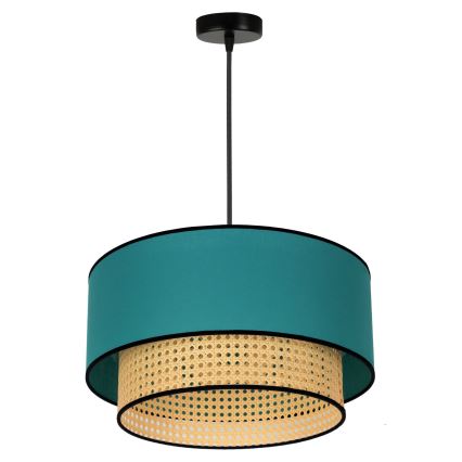 Duolla - Hanglamp aan een koord BOHO 1xE27/15W/230V diameter 45 cm turquoise/rotan