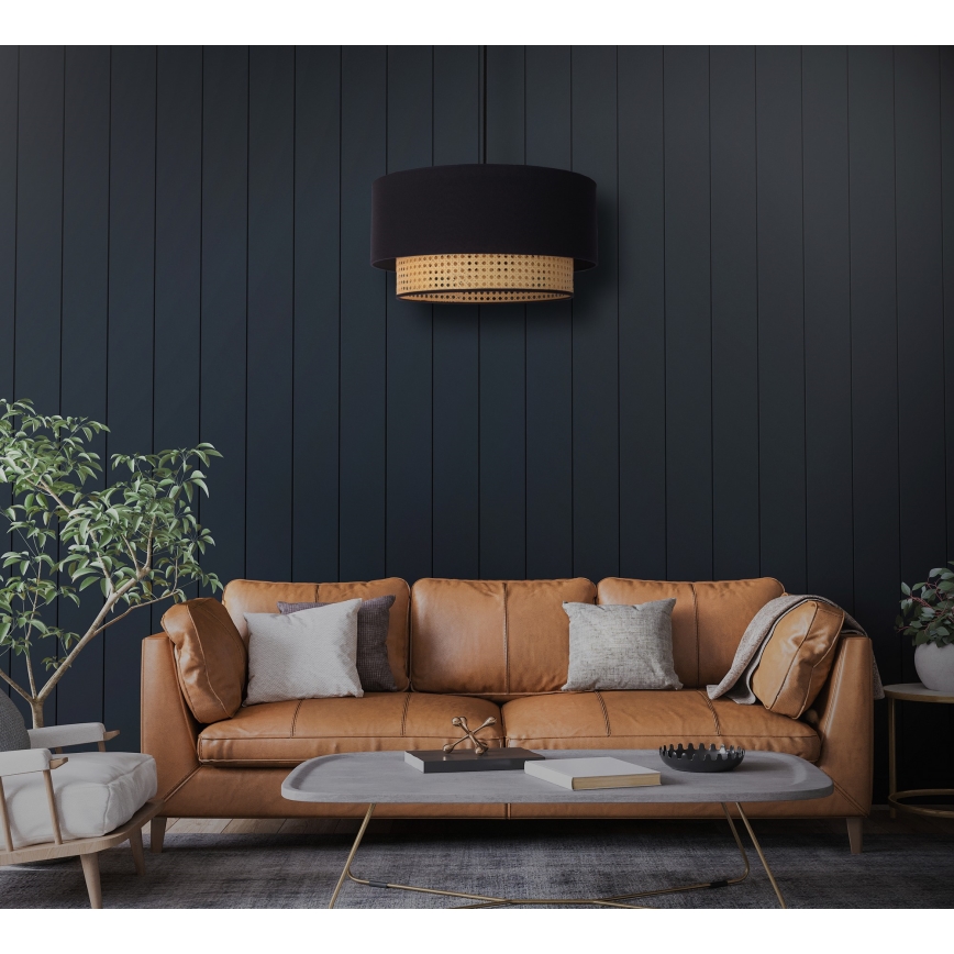 Duolla - Hanglamp aan een koord BOHO 1xE27/15W/230V diameter 45 cm zwart/rotan