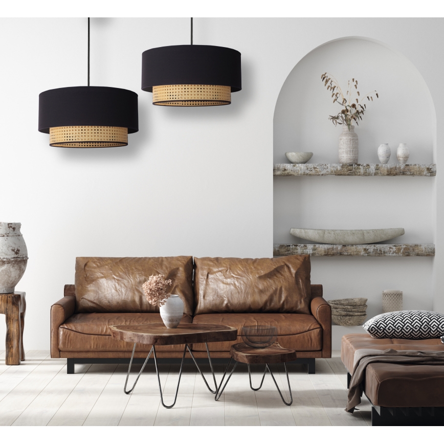 Duolla - Hanglamp aan een koord BOHO 1xE27/15W/230V diameter 45 cm zwart/rotan