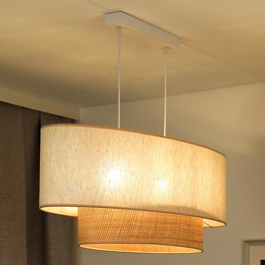 Duolla - Hanglamp aan een koord DOUBLE OVAL NATURE 2xE27/15W/230V crème/beige