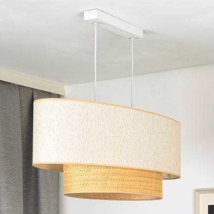 Duolla - Hanglamp aan een koord DOUBLE OVAL NATURE 2xE27/15W/230V crème/beige