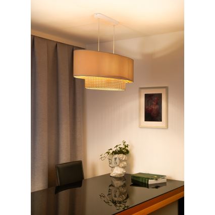 Duolla - Hanglamp aan een koord DOUBLE OVAL RATTAN 2xE27/15W/230V crème/rotan