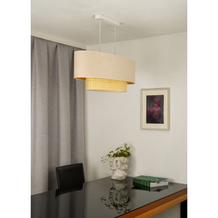 Duolla - Hanglamp aan een koord DOUBLE OVAL RATTAN 2xE27/15W/230V crème/rotan